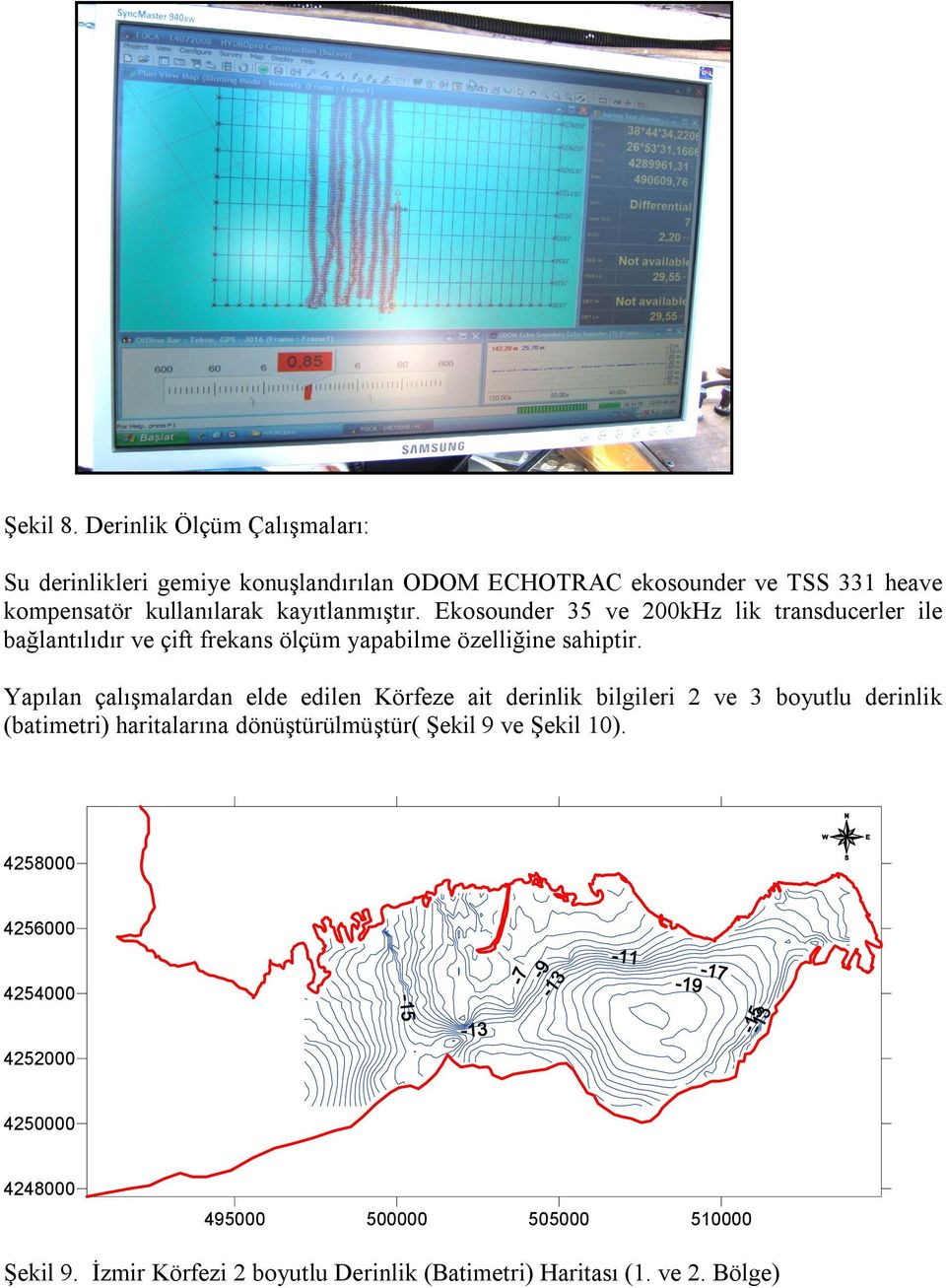 kayıtlanmıştır. Ekosounder 35 ve 200kHz lik transducerler ile bağlantılıdır ve çift frekans ölçüm yapabilme özelliğine sahiptir.