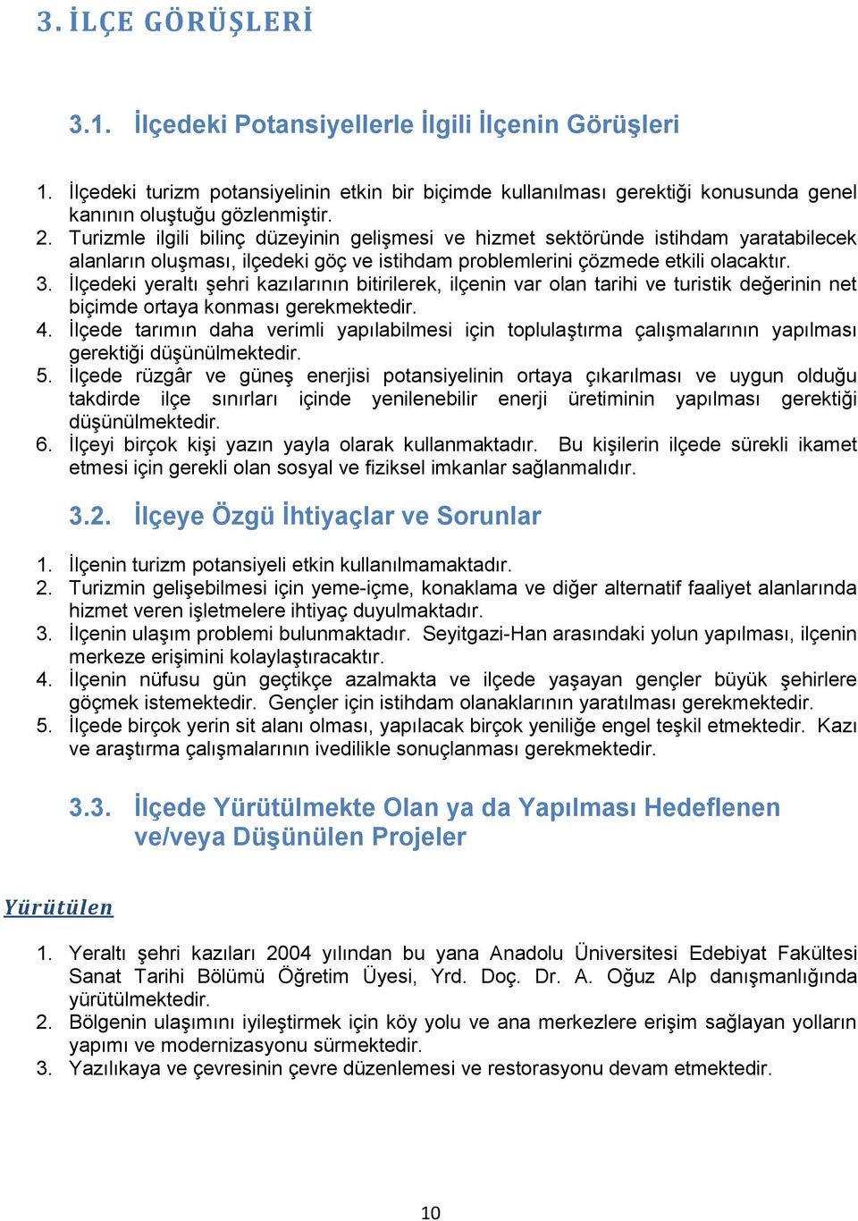 İlçedeki yeraltı şehri kazılarının bitirilerek, ilçenin var olan tarihi ve turistik değerinin net biçimde ortaya konması gerekmektedir. 4.