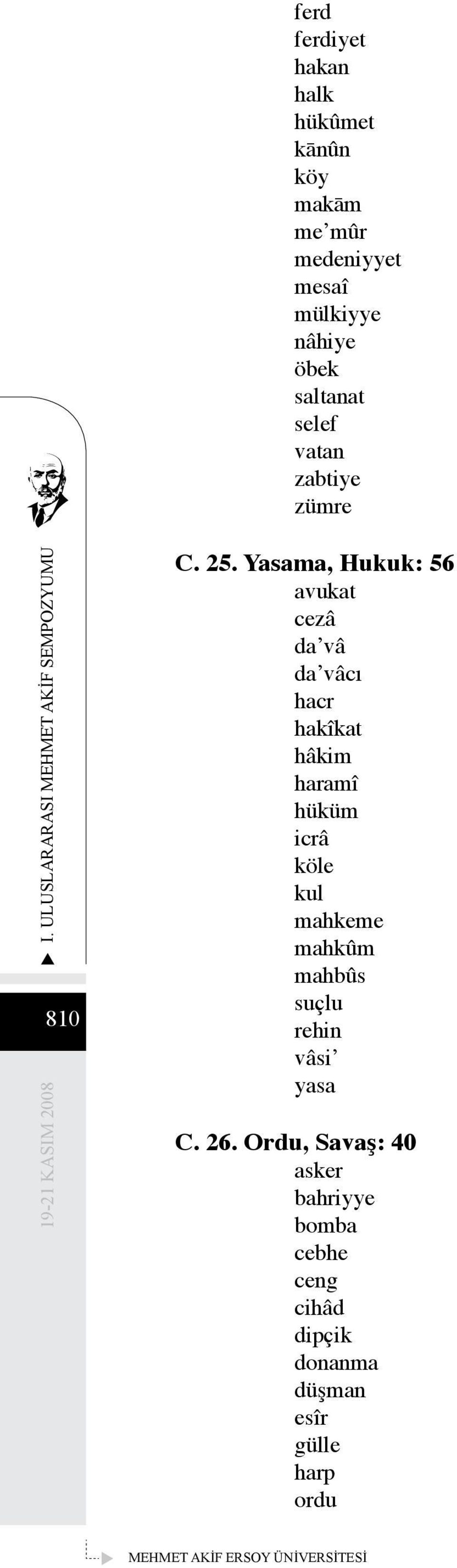 Yasama, Hukuk: 56 avukat cezâ da vâ da vâcı hacr hakîkat hâkim haramî hüküm icrâ köle kul