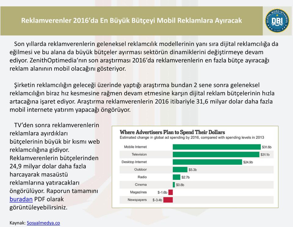 Şirketin reklamcılığın geleceği üzerinde yaptığı araştırma bundan 2 sene sonra geleneksel reklamcılığın biraz hız kesmesine rağmen devam etmesine karşın dijital reklam bütçelerinin hızla artacağına