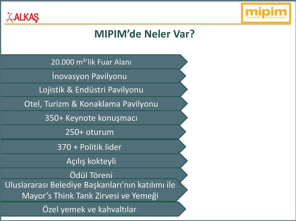 Turizm & Konaklama Pavilyonu 350+ Keynote konuşmacı 250+ oturum 370 + Politik