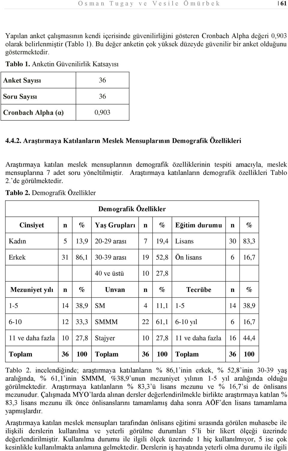 Araştırmaya Katılanların Meslek Mensuplarının Demografik Özellikleri Araştırmaya katılan meslek mensuplarının demografik özelliklerinin tespiti amacıyla, meslek mensuplarına 7 adet soru