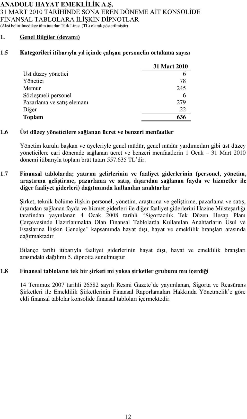 6 Üst düzey yöneticilere sağlanan ücret ve benzeri menfaatler Yönetim kurulu baģkan ve üyeleriyle genel müdür, genel müdür yardımcıları gibi üst düzey yöneticilere cari dönemde sağlanan ücret ve