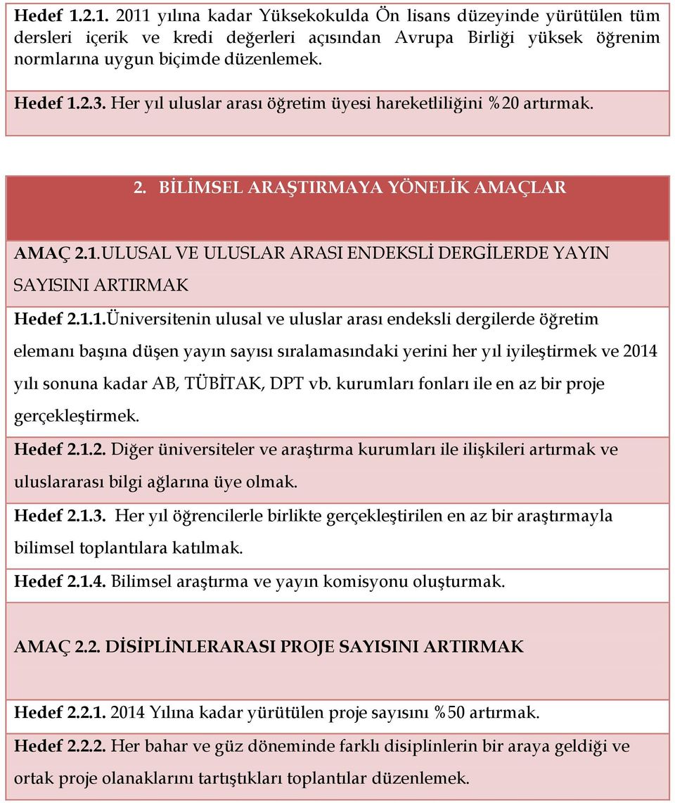 ULUSAL VE ULUSLAR ARASI ENDEKSLİ DERGİLERDE YAYIN SAYISINI ARTIRMAK Hedef 2.1.