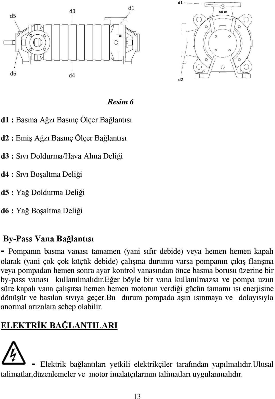 sonra ayar kontrol vanasından önce basma borusu üzerine bir by-pass vanası kullanılmalıdır.