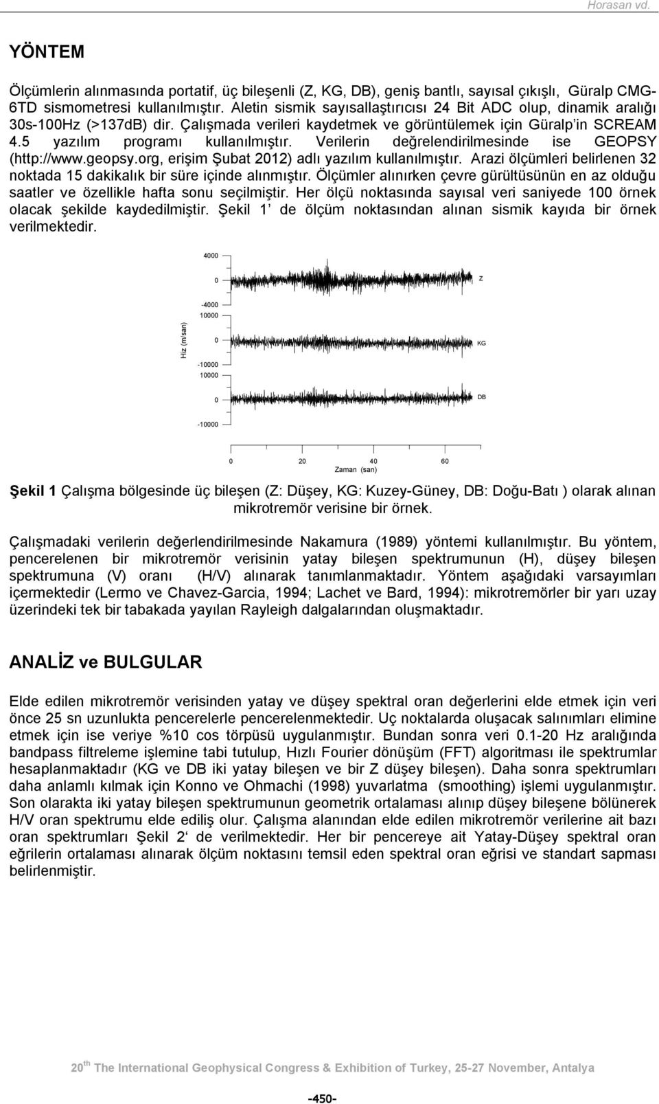 Verilerin değrelendirilmesinde ise GEOPSY (http://www.geopsy.org, erişim Şubat 212) adlı yazılım kullanılmıştır. Arazi ölçümleri belirlenen 32 noktada 15 dakikalık bir süre içinde alınmıştır.