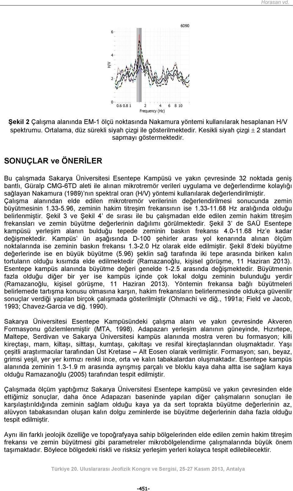 SONUÇLAR ve ÖNERİLER Bu çalışmada Sakarya Üniversitesi Esentepe Kampüsü ve yakın çevresinde 32 noktada geniş bantlı, Güralp CMG-6TD aleti ile alınan mikrotremör verileri uygulama ve değerlendirme