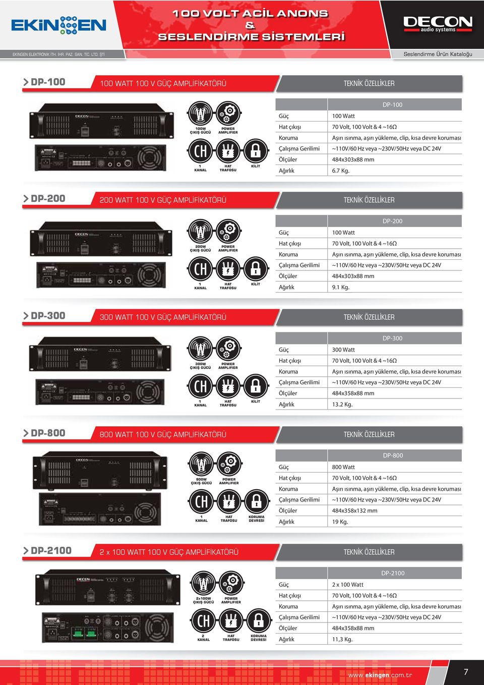 DP-00 00 ATT 100 V GÜÇ AMPLİFİKATÖRÜ 00 POER DP-00 100 att Hat çıkışı 70 Volt, 100 Volt & 4 ~16Ω Koruma Aşırı ısınma, aşırı yükleme, clip, kısa devre koruması Çalışma Gerilimi ~110V/60 Hz veya