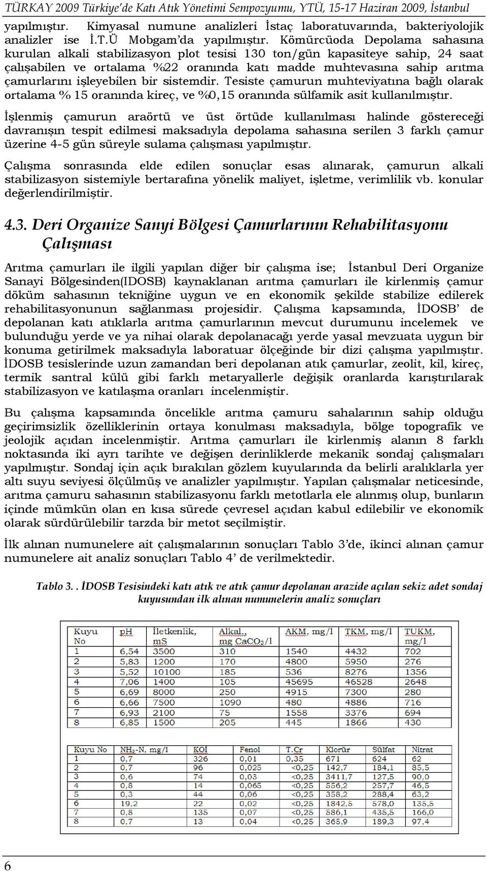 işleyebilen bir sistemdir. Tesiste çamurun muhteviyatına bağlı olarak ortalama % 15 oranında kireç, ve %0,15 oranında sülfamik asit kullanılmıştır.