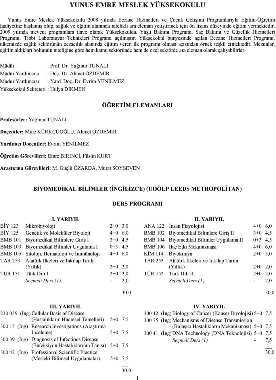 2009 yılında mevcut programlara ilave olarak Yüksekokulda, Yaşlı Bakımı Programı, Saç Bakımı ve Güzellik Hizmetleri Programı, Tıbbi Laboratuvar Teknikleri Programı açılmıştır.