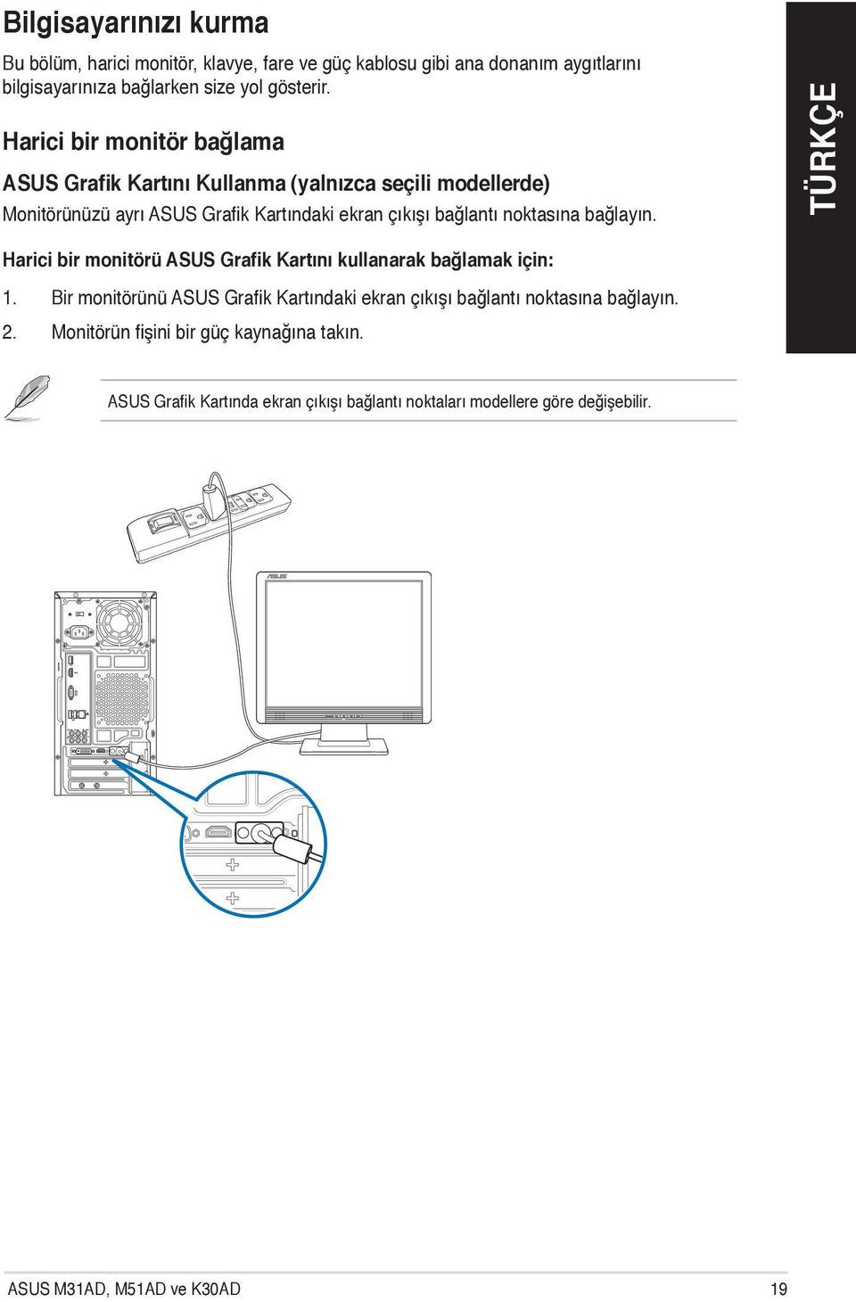 noktasına bağlayın. Harici bir monitörü ASUS Grafik Kartını kullanarak bağlamak için: 1.