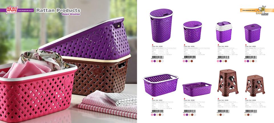 17 / 23 7,5 0,071 27 / 17 / 23 9 Code / Kod : AK301 Rattan Rectangle Basket / Hasır Köşeli Sele 30 0,045 33 / 29 / 28 Code / Kod : AK306 Rattan Practical Basket / Hasır Pratik