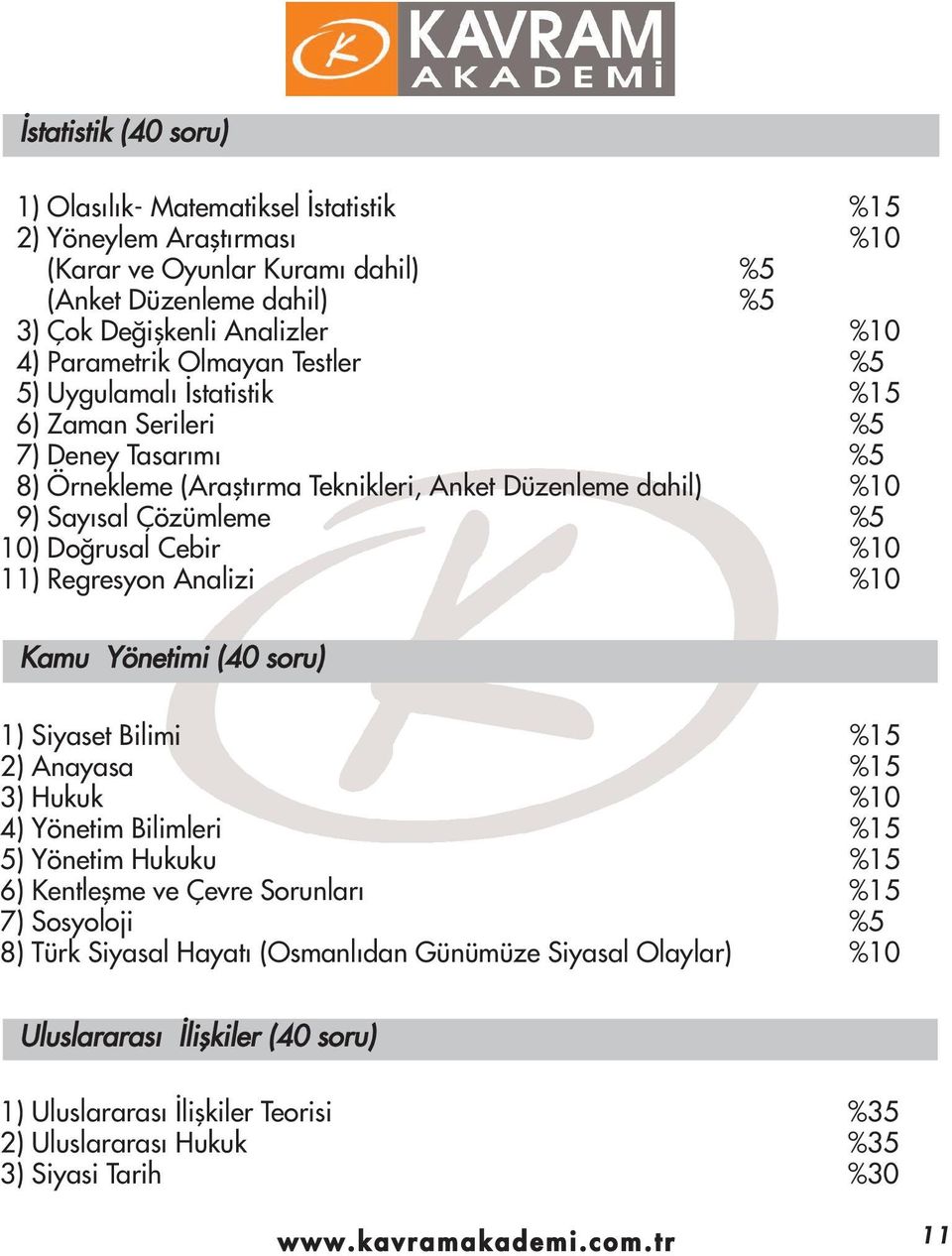 %0 ) Regresyon Analizi %0 Kamu Yönetimi (40 soru) ) Siyaset Bilimi %5 ) Anayasa %5 3) Hukuk %0 4) Yönetim Bilimleri %5 5) Yönetim Hukuku %5 6) Kentleflme ve Çevre Sorunlar %5 7) Sosyoloji %5