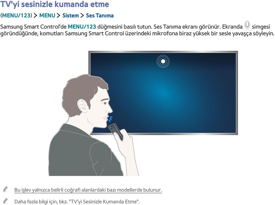 Ekranda simgesi göründüğünde, komutları Samsung Smart Control üzerindeki mikrofona biraz yüksek bir