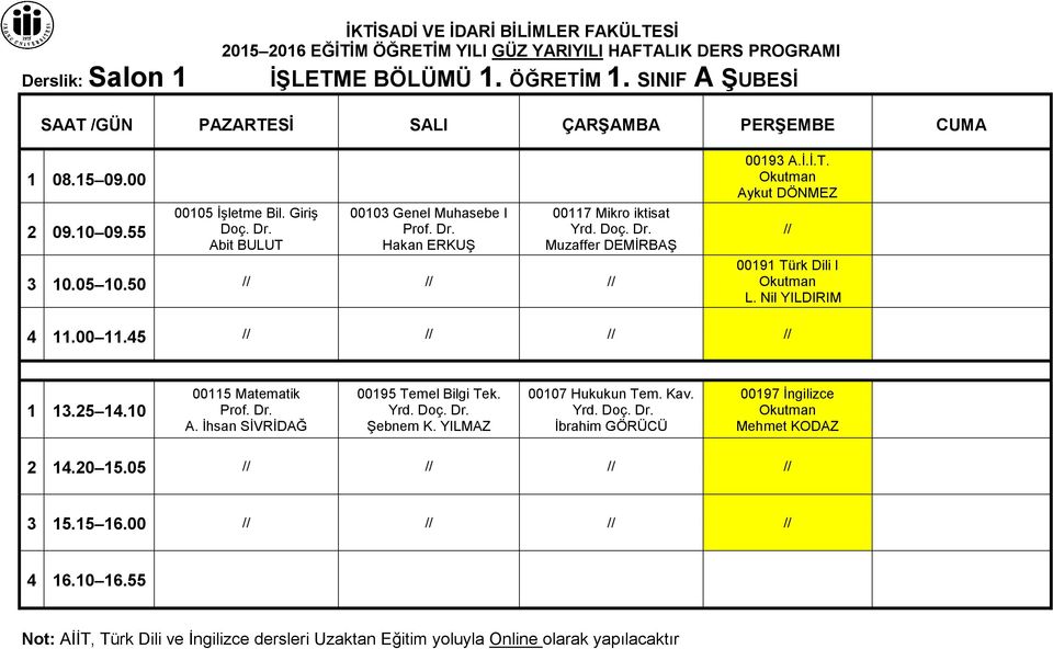 Nil YILDIRIM 4 11.00 11.45 1 13.25 14.10 00115 Matematik A. İhsan SİVRİDAĞ 00195 Temel Bilgi Tek. Yrd.