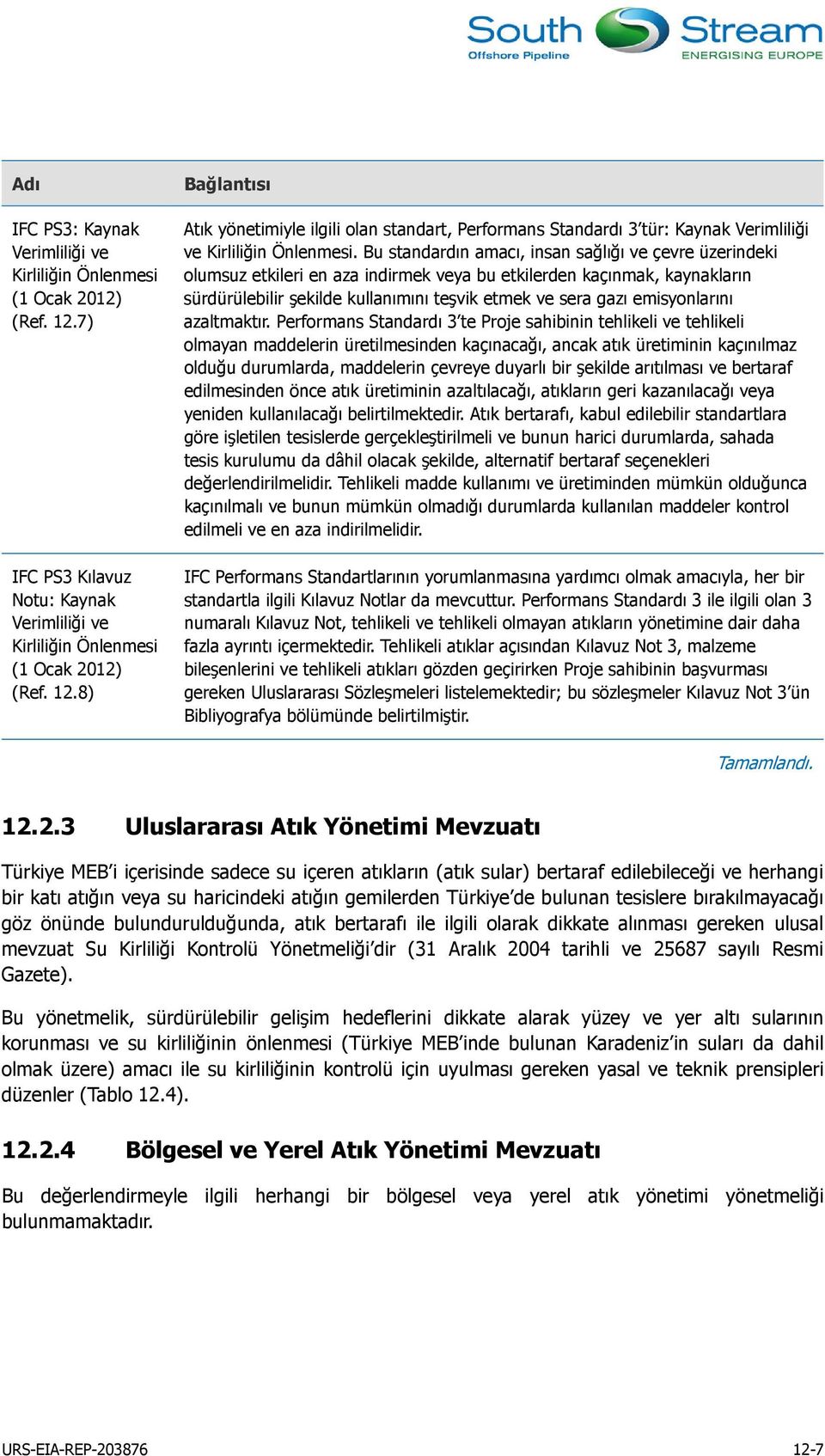 8) Bağlantısı Atık yönetimiyle ilgili olan standart, Performans Standardı 3 tür: Kaynak Verimliliği ve Kirliliğin Önlenmesi.