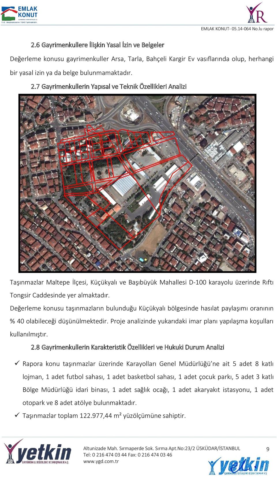 Değerleme konusu taşınmazların bulunduğu Küçükyalı bölgesinde hasılat paylaşımı oranının % 40 olabileceği düşünülmektedir. Proje analizinde yukarıdaki imar planı yapılaşma koşulları kullanılmıştır. 2.