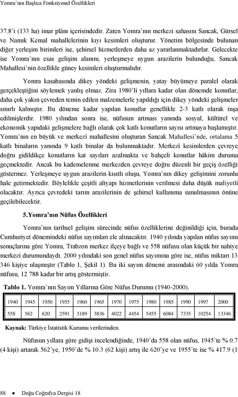 Gelecekte ise Yomra nın esas geliģim alanını, yerleģmeye uygun arazilerin bulunduğu, Sancak Mahallesi nin özellikle güney kesimleri oluģturmalıdır.