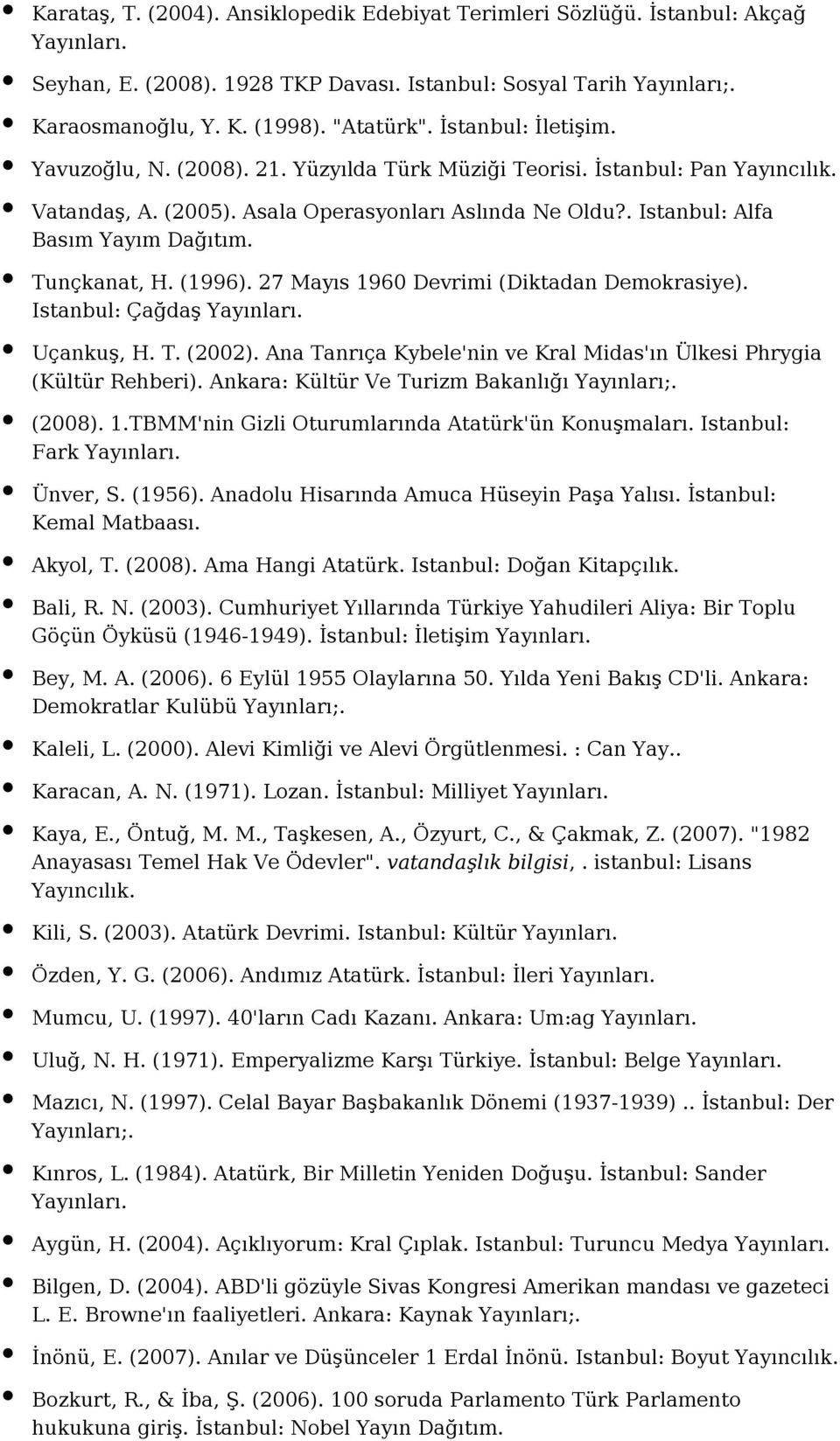 (1996). 27 Mayıs 1960 Devrimi (Diktadan Demokrasiye). Istanbul: Çağdaş Uçankuş, H. T. (2002). Ana Tanrıça Kybele'nin ve Kral Midas'ın Ülkesi Phrygia (Kültür Rehberi).