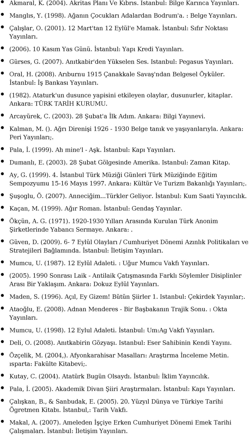 Arıburnu 1915 Çanakkale Savaş'ndan Belgesel Öyküler. İstanbul: İş Bankası (1982). Ataturk'un dusunce yapisini etkileyen olaylar, dusunurler, kitaplar. Ankara: TÜRK TARİH KURUMU. Arcayürek, C. (2003).