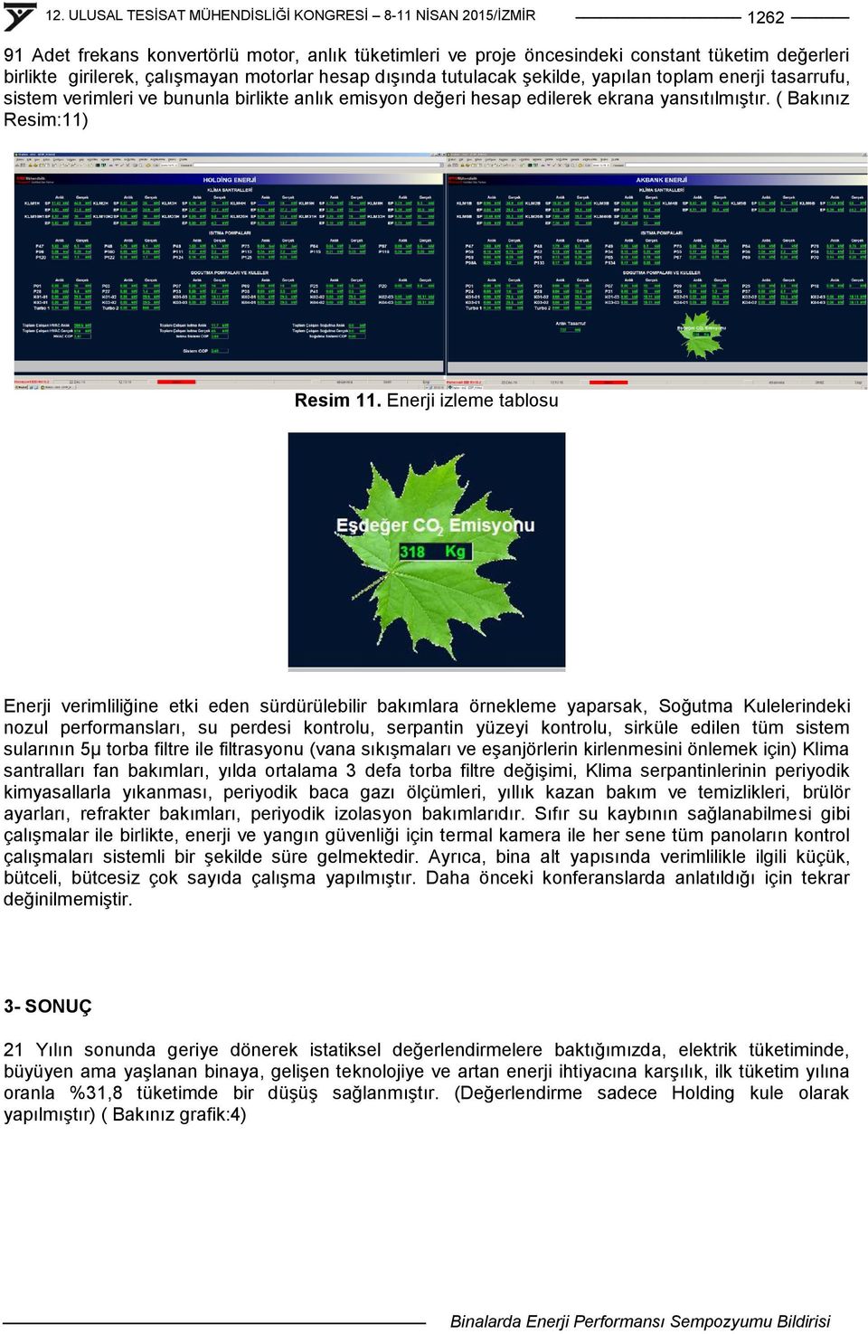 Enerji izleme tablosu Enerji verimliliğine etki eden sürdürülebilir bakımlara örnekleme yaparsak, Soğutma Kulelerindeki nozul performansları, su perdesi kontrolu, serpantin yüzeyi kontrolu, sirküle