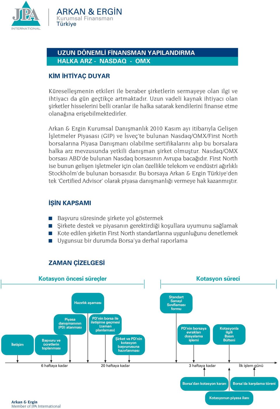 Kurumsal Dan flmanl k 2010 Kas m ay itibar yla Geliflen flletmeler Piyasas (GIP) ve sveç te bulunan Nasdaq/OMX/First North borsalar na Piyasa Dan flman olabilme sertifikalar n al p bu borsalara halka