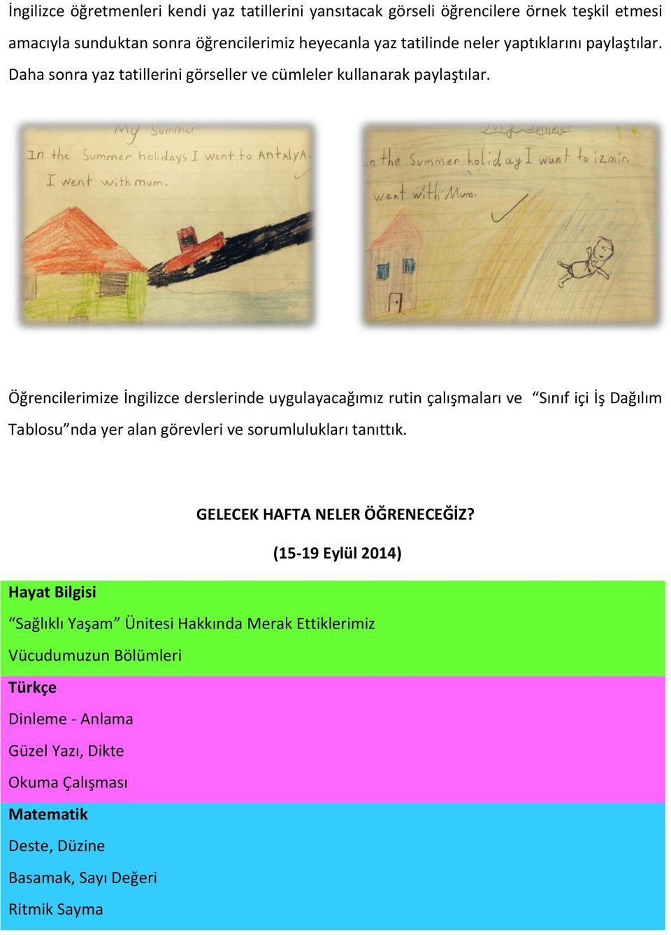 Öğrencilerimize İngilizce derslerinde uygulayacağımız rutin çalışmaları ve Sınıf içi İş Dağılım Tablosu nda yer alan görevleri ve sorumlulukları tanıttık.