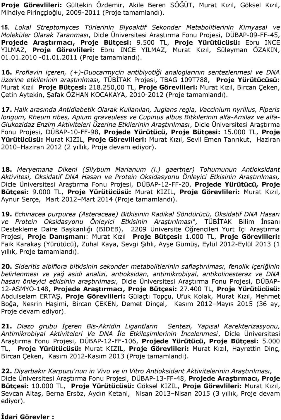 Bütçesi: 9.500 TL, Proje Yürütücüsü: Ebru INCE YILMAZ, Proje Görevlileri: Ebru INCE YILMAZ, Murat Kızıl, Süleyman ÖZAKIN, 01.01.2010-01.01.2011 (Proje tamamlandı). 16.