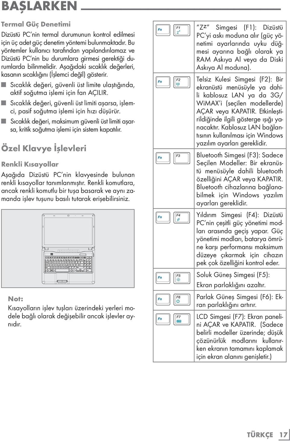 Sıcaklık değeri, güvenli üst limite ulaştığında, aktif soğutma işlemi için fan AÇILIR. Sıcaklık değeri, güvenli üst limiti aşarsa, işlemci, pasif soğutma işlemi için hızı düşürür.