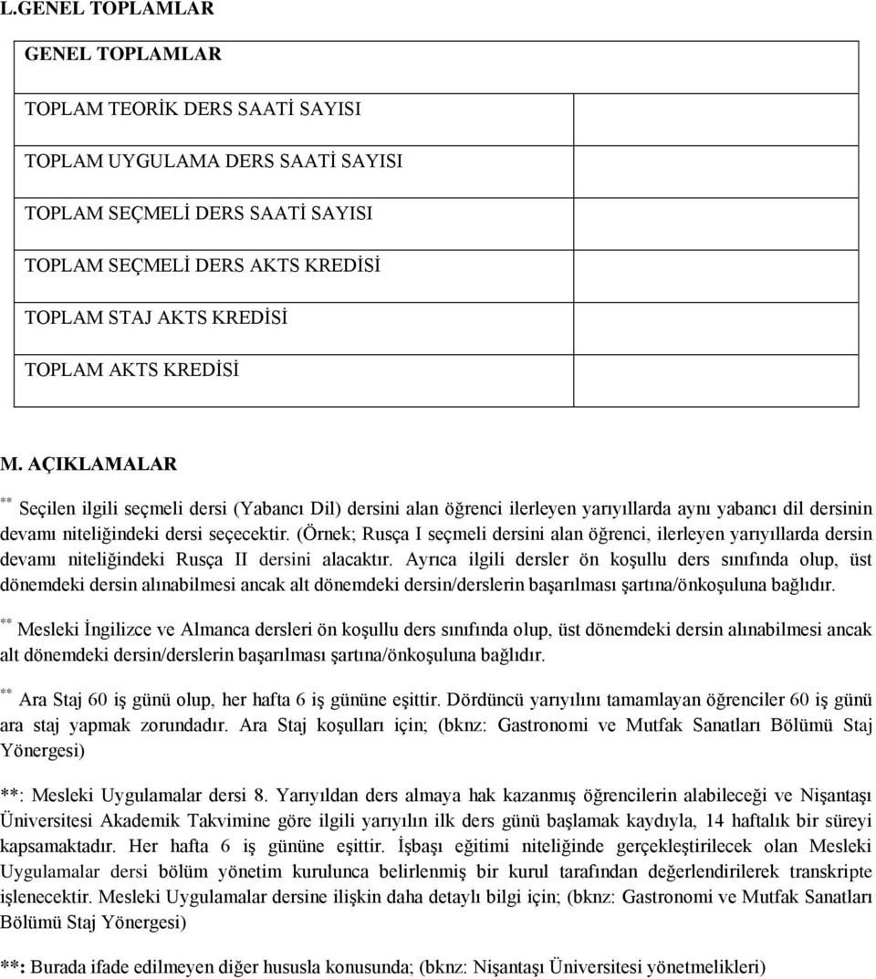 (Örnek; Rusça I seçmeli dersini alan öğrenci, ilerleyen yarıyıllarda dersin devamı niteliğindeki Rusça II dersini alacaktır.