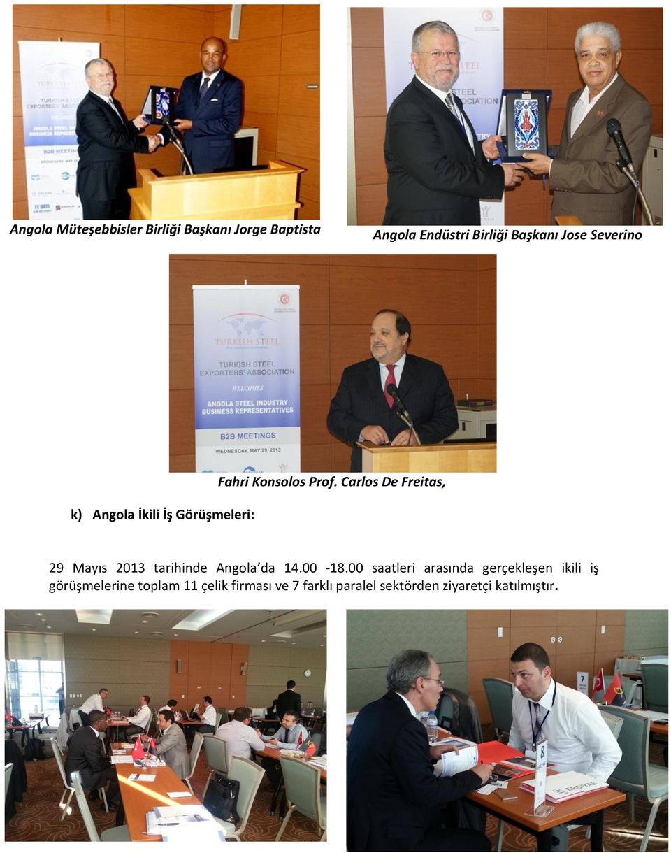 İş Görüşmeleri: Fahri Konsolos Prof. Carlos De Freitas, 29 Mayıs 2013 tarihinde Angola da 14.00-18.