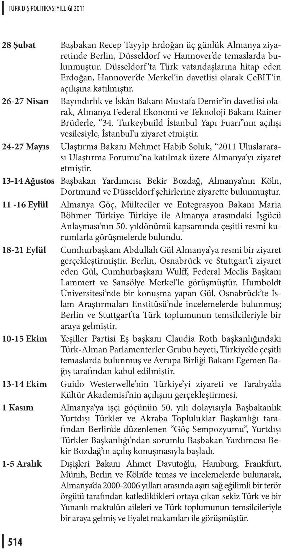 26-27 Nisan Bayındırlık ve İskân Bakanı Mustafa Demir in davetlisi olarak, Almanya Federal Ekonomi ve Teknoloji Bakanı Rainer Brüderle, 34.