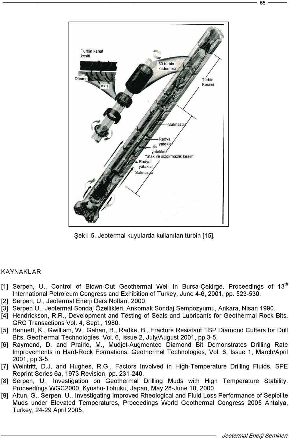 , Jeotermal Sondaj Özellikleri. Ankomak Sondaj Sempozyumu, Ankara, Nisan 1990. [4] Hendrickson, R.R., Development and Testing of Seals and Lubricants for Geothermal Rock Bits. GRC Transactions Vol.