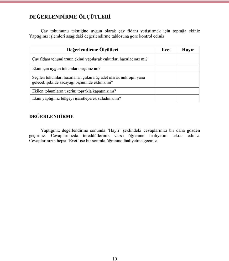 Seçilen tohumları hazırlanan çukura üç adet olarak mikropil yana gelecek şekilde sacayağı biçiminde ektiniz mi? Ekilen tohumların üzerini toprakla kapatınız mı?