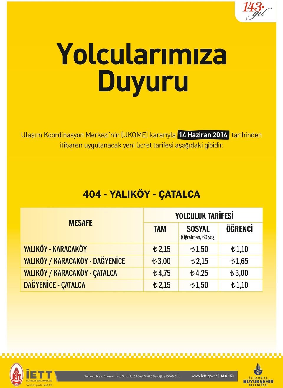 3,00 2,15 1,65 YALIKÖY / KARACAKÖY - ÇATALCA