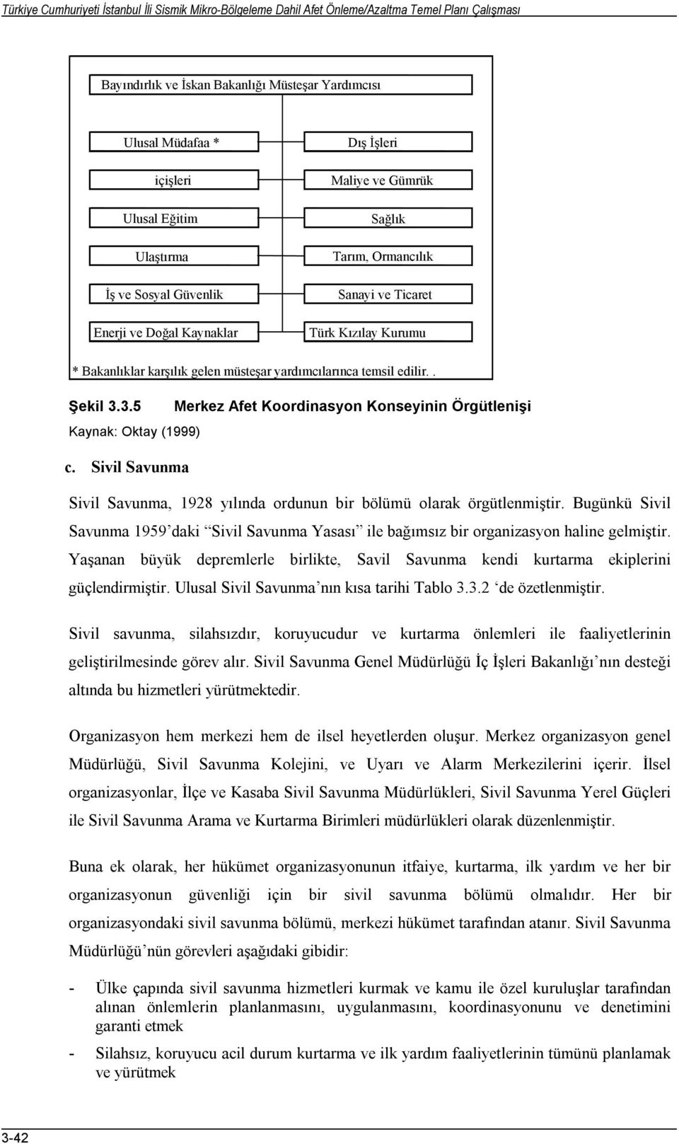 yardımcılarınca temsil edilir.. Şekil 3.3.5 Kaynak: Oktay (1999) c. Sivil Savunma Merkez Afet Koordinasyon Konseyinin Örgütlenişi Sivil Savunma, 1928 yılında ordunun bir bölümü olarak örgütlenmiştir.