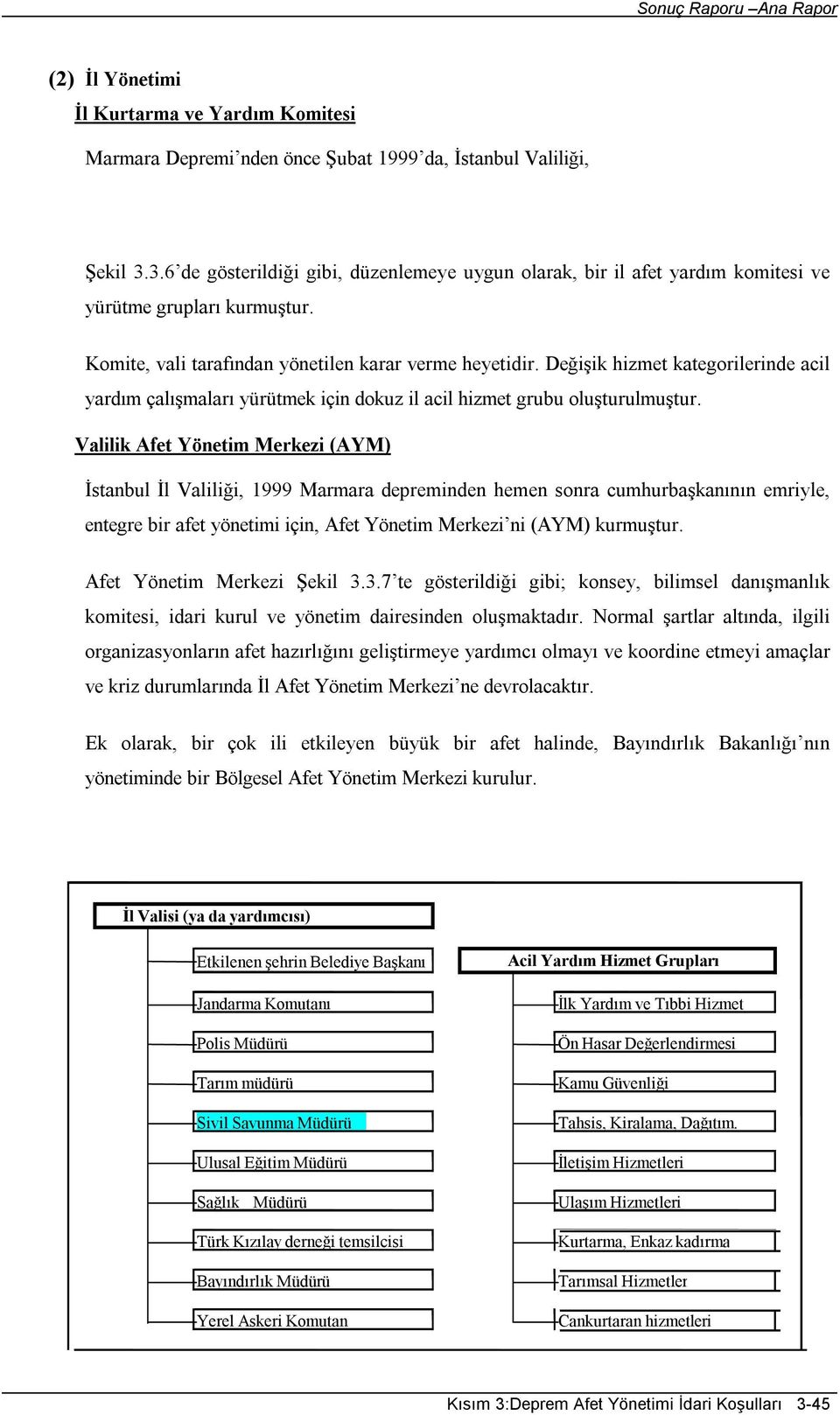 Değişik hizmet kategorilerinde acil yardım çalışmaları yürütmek için dokuz il acil hizmet grubu oluşturulmuştur.