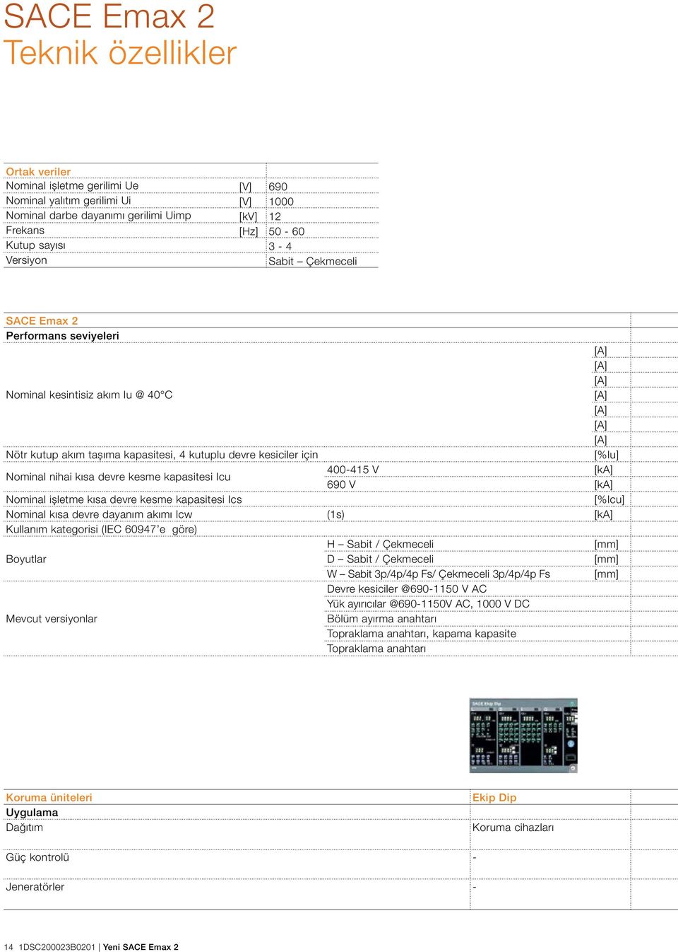 Nominal nihai kısa devre kesme kapasitesi Icu 400-415 V [ka] 690 V [ka] Nominal işletme kısa devre kesme kapasitesi Ics [%Icu] Nominal kısa devre dayanım akımı Icw (1s) [ka] Kullanım kategorisi (IEC