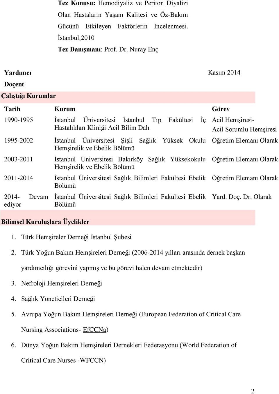 Üniversitesi Şişli Sağlık Yüksek Okulu Hemşirelik ve Ebelik Bölümü 2003-2011 İstanbul Üniversitesi Bakırköy Sağlık Yüksekokulu Hemşirelik ve Ebelik Bölümü 2011-2014 İstanbul Üniversitesi Sağlık