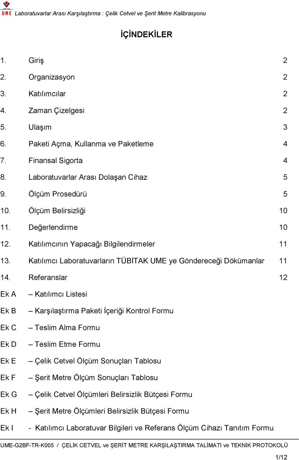 Referanslar 12 Ek A Ek B Ek C Ek D Ek E Ek F Ek G Ek H Ek I Katılımcı Listesi KarĢılaĢtırma Paketi Ġçeriği Kontrol Formu Teslim Alma Formu Teslim Etme Formu Çelik Cetvel Ölçüm Sonuçları Tablosu