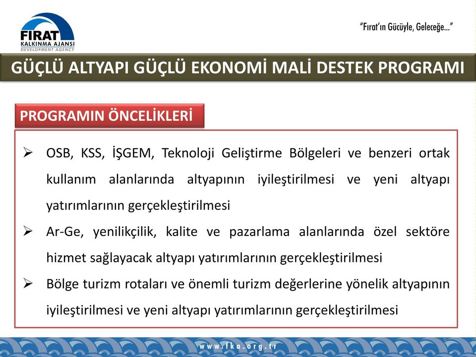 yenilikçilik, kalite ve pazarlama alanlarında özel sektöre hizmet sağlayacak altyapı yatırımlarının gerçekleştirilmesi Bölge