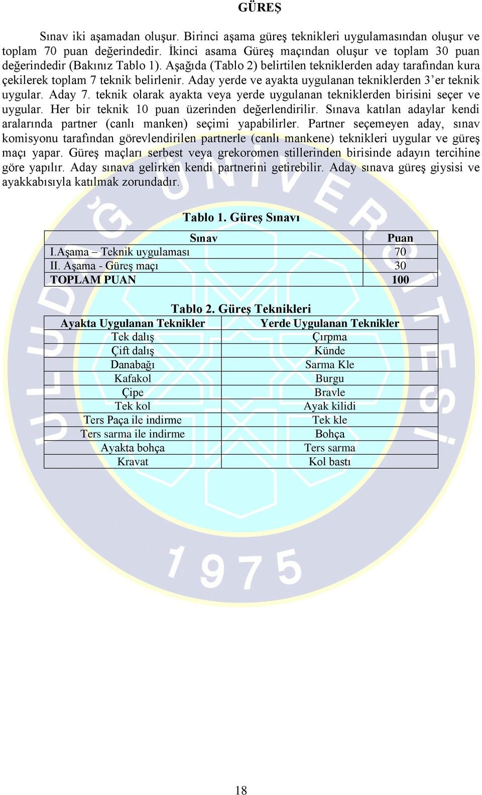 Aday yerde ve ayakta uygulanan tekniklerden 3 er teknik uygular. Aday 7. teknik olarak ayakta veya yerde uygulanan tekniklerden birisini seçer ve uygular.