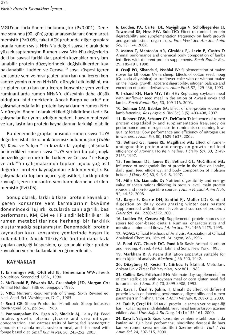 Rumen sıvısı NH3N u değerlerindeki bu sayısal farklılıklar, protein kaynaklarının yıkımlanabilir protein düzeylerindeki değişikliklerden kaynaklanabilir.