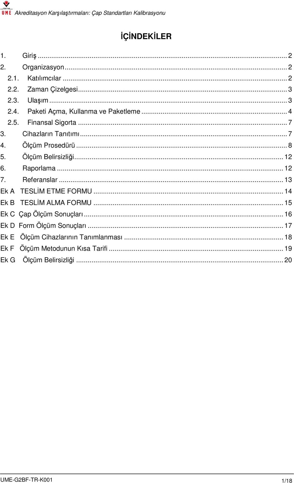 Ölçüm Belirsizliği... 12 6. Raporlama... 12 7. Referanslar... 13 Ek A TESLİM ETME FORMU... 14 Ek B TESLİM ALMA FORMU.