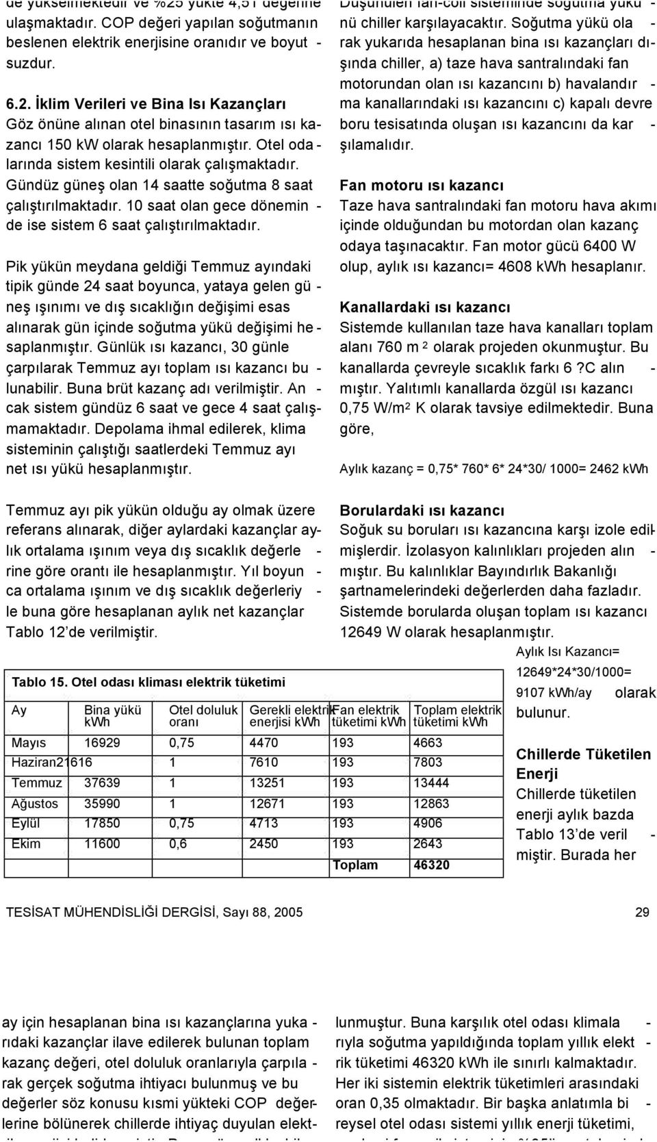 Pik yükün meydana geldiği Temmuz ayındaki tipik günde 24 saat boyunca, yataya gelen gü - neş ışınımı ve dış sıcaklığın değişimi esas alınarak gün içinde soğutma yükü değişimi he - saplanmıştır.