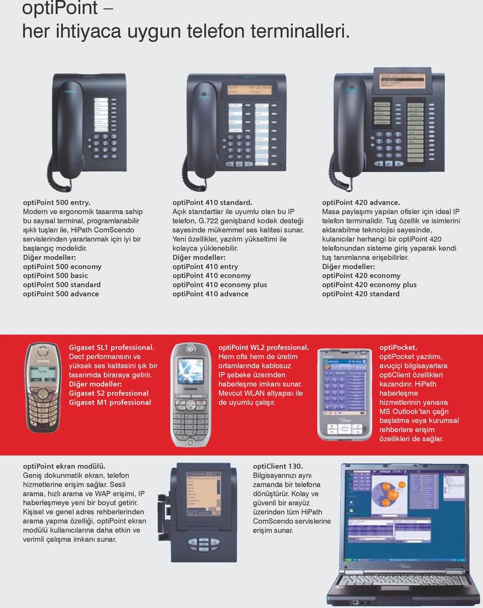 Diğer modeller: optipoint 500 economy optipoint 500 basic optipoint 500 standard optipoint 500 advance optipoint 410 standard. Açýk standartlar ile uyumlu olan bu IP telefon, G.