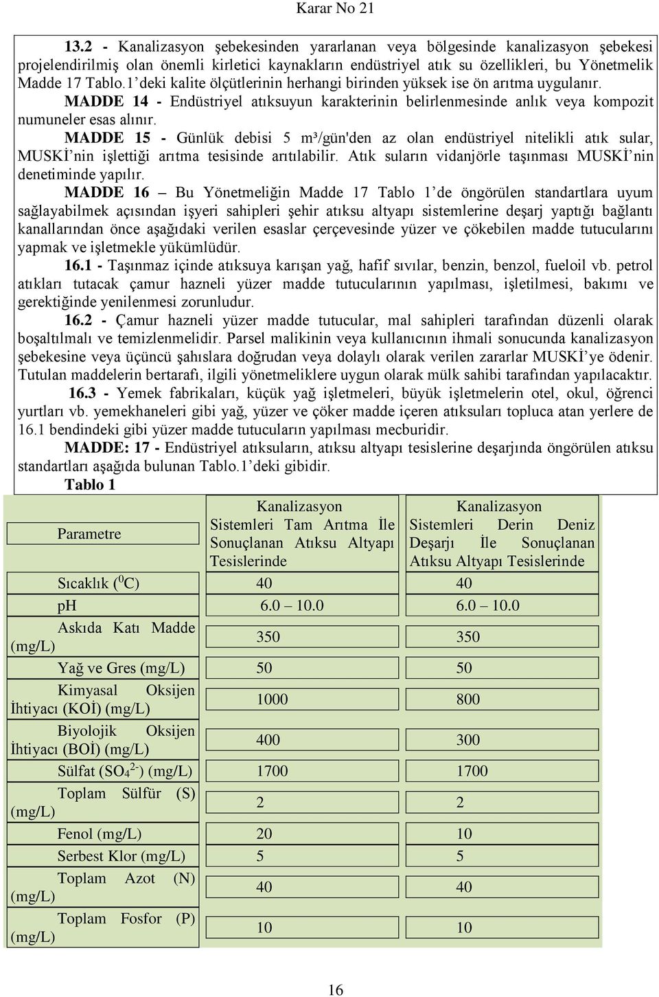 MADDE 15 - Günlük debisi 5 m³/gün'den az olan endüstriyel nitelikli atık sular, MUSKİ nin işlettiği arıtma tesisinde arıtılabilir. Atık suların vidanjörle taşınması MUSKİ nin denetiminde yapılır.