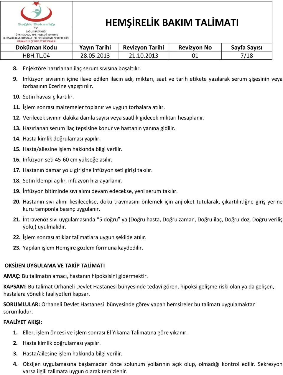 İşlem sonrası malzemeler toplanır ve uygun torbalara atılır. 12. Verilecek sıvının dakika damla sayısı veya saatlik gidecek miktarı hesaplanır. 13.