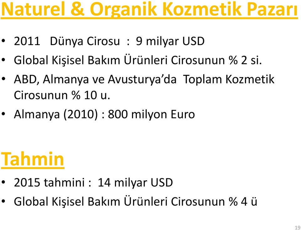 ABD, Almanya ve Avusturya da Toplam Kozmetik Cirosunun % 10 u.