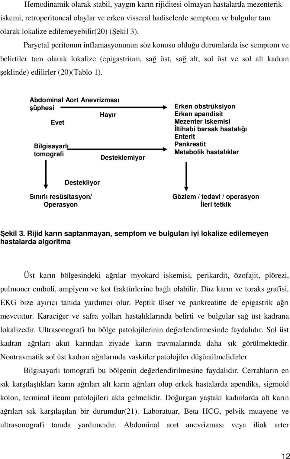 Paryetal peritonun inflamasyonunun söz konusu olduğu durumlarda ise semptom ve belirtiler tam olarak lokalize (epigastrium, sağ üst, sağ alt, sol üst ve sol alt kadran şeklinde) edilirler (20)(Tablo